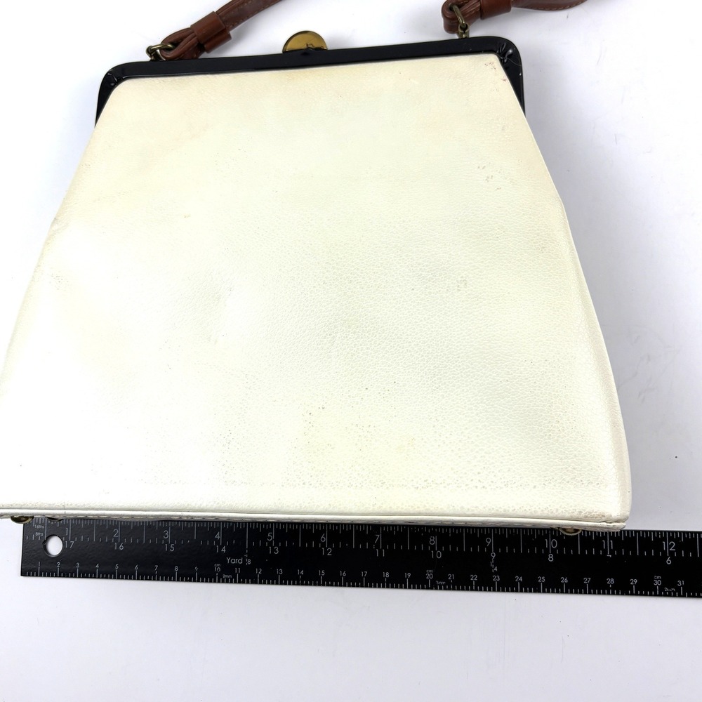 Vintage Frame Handbag Women Medium Cream Brown Good Kiss Lock Retro 60's - Picture 5 of 6